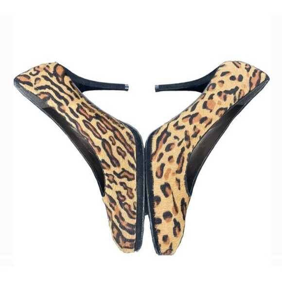 STUART WEITZMAN V Vamp Fur Leopard Platform Heels Vintage Wild Sexy 80s 1980 9.5 - Picture 3 of 12